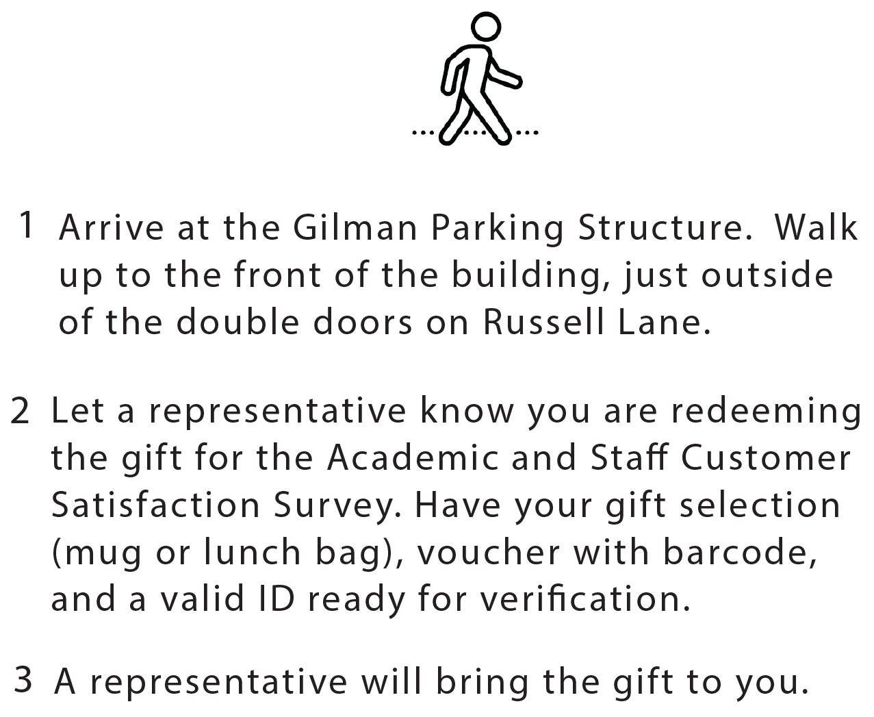 Walk up instructions for getting to the Campus Curbside Office at UCSD